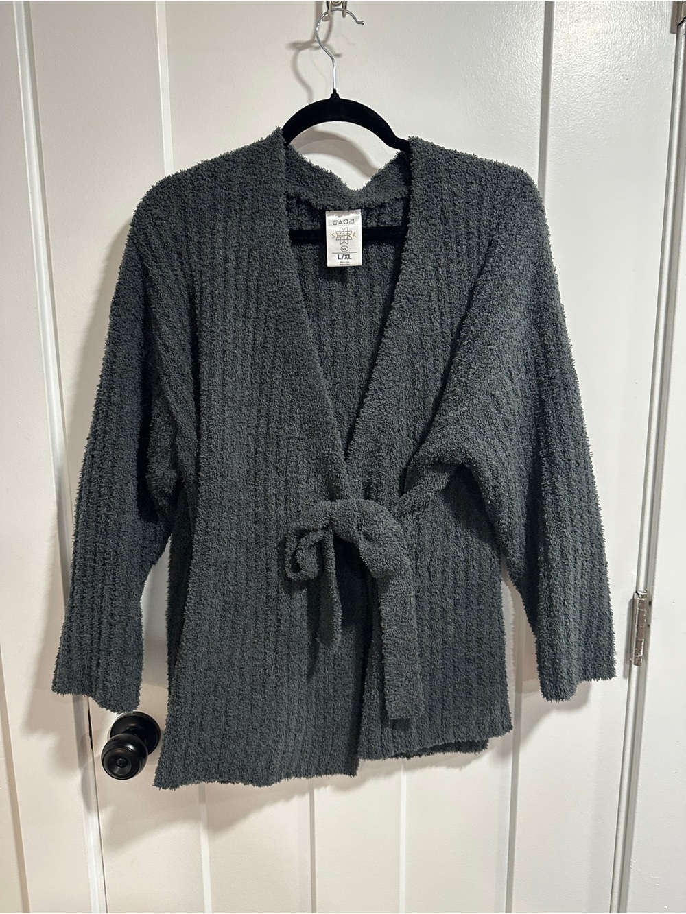 Serra Charcoal Gray Tie-Front Knit Cardigan